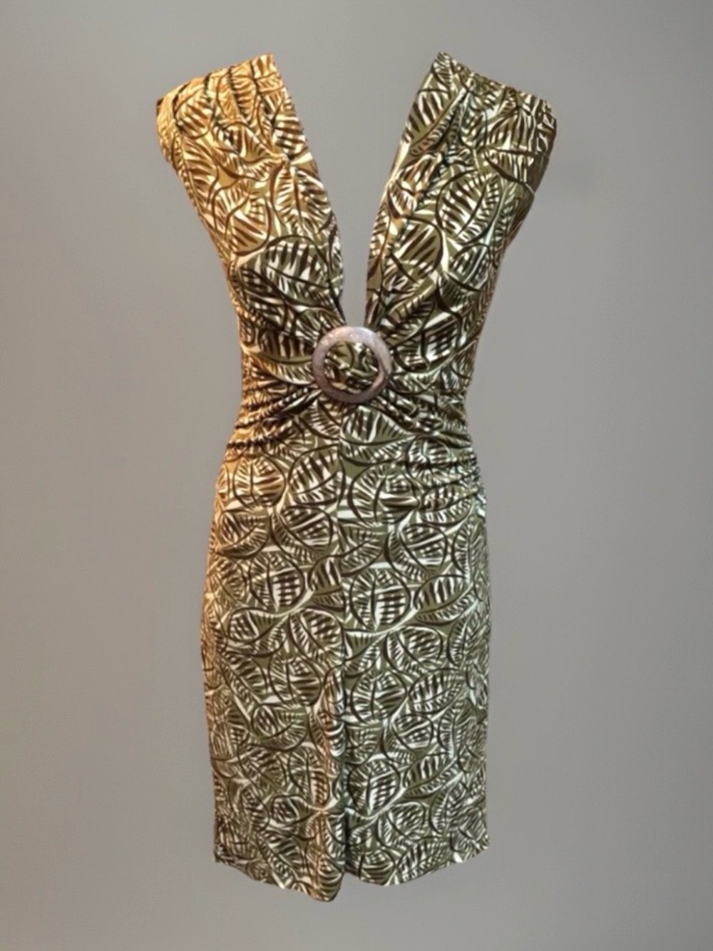 BoHo SEXY Urban Chic XOXO Body Hug Wood Accent Fishtail Plunging Neck Dress
